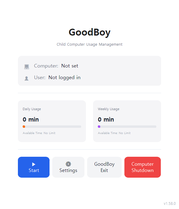 GoodBoy Application Interface - Child Computer Usage Management
